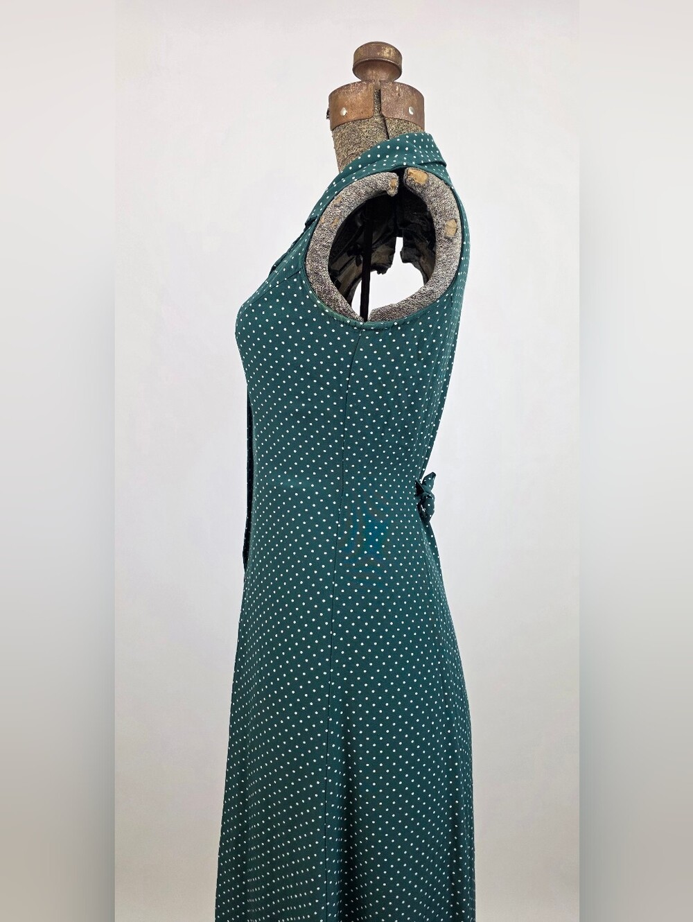 My Michelle Vintage 90's Women's Green Polkadot Button Front Collared Dress 3/4 - Picture 5 of 13